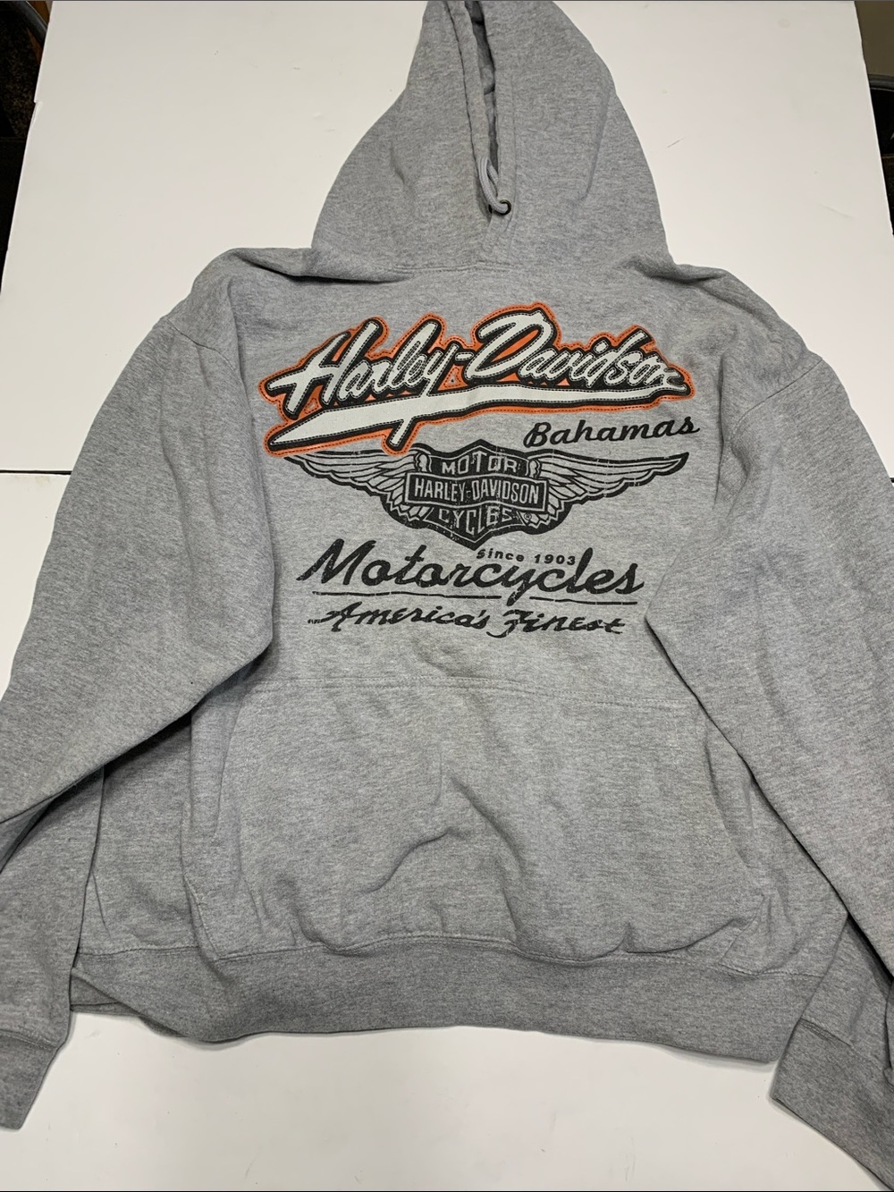 Harley-Davidson Gray Hoodie with Orange-Trim Script Logo